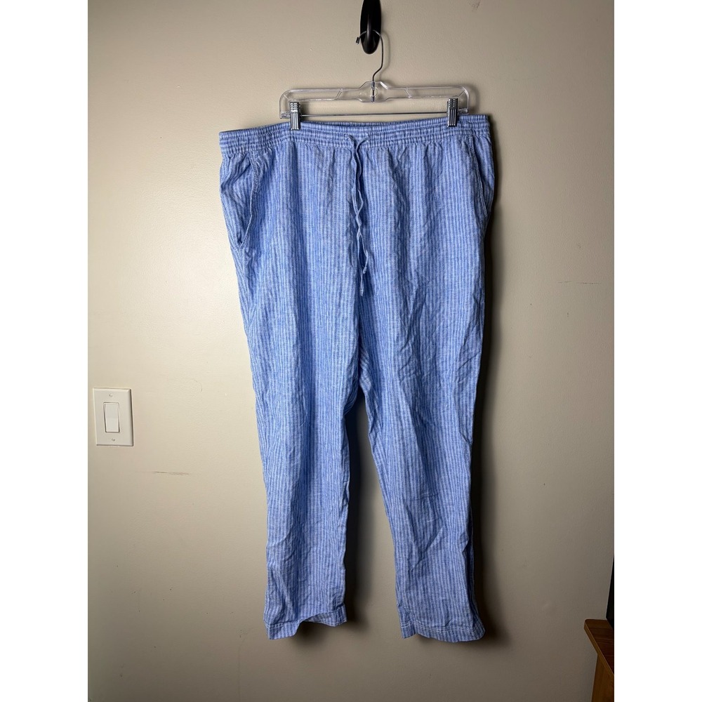 H&M Linen Blend Striped Pants Womens MX XG Blue Casual